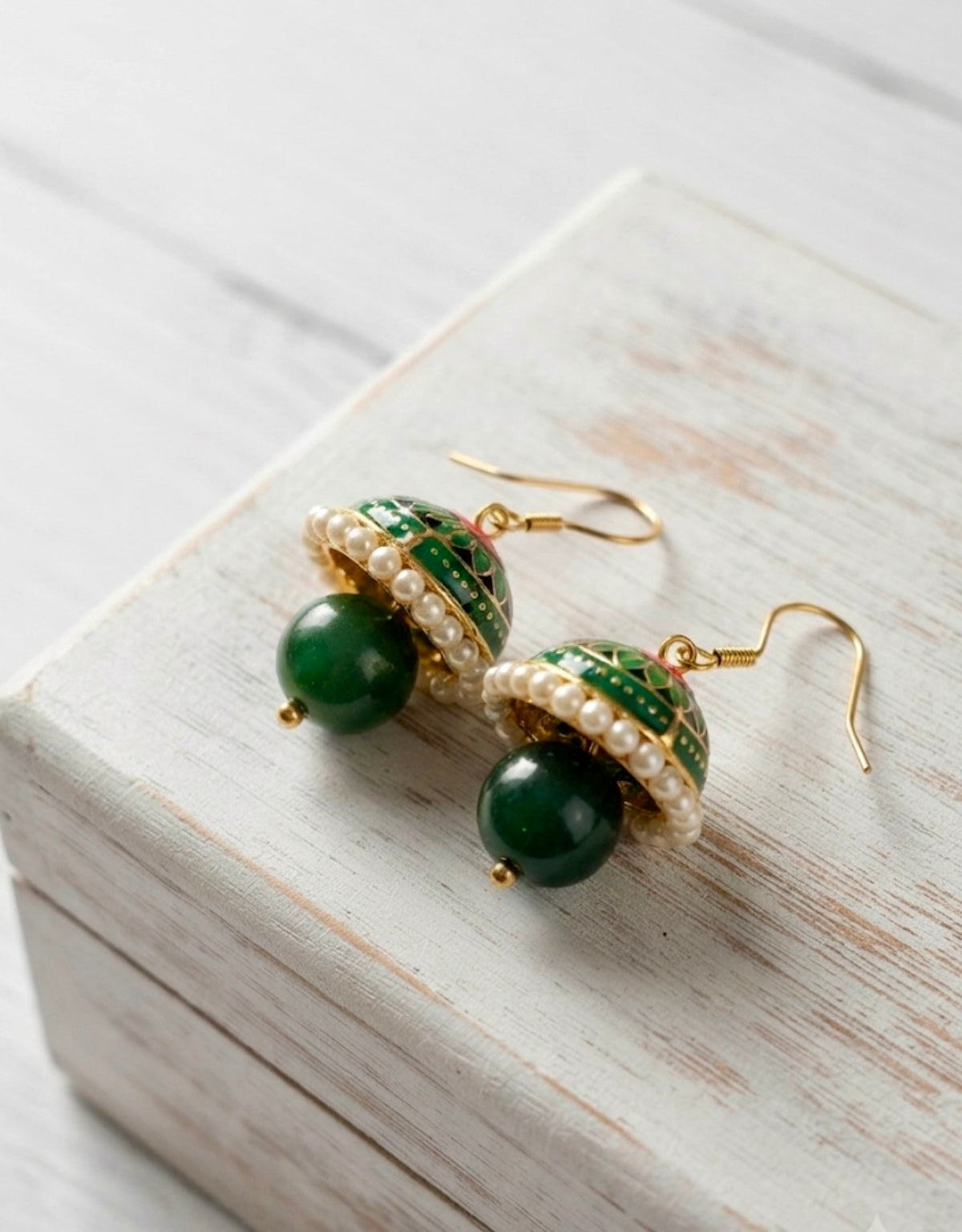 Green Meenakari Jhumkas