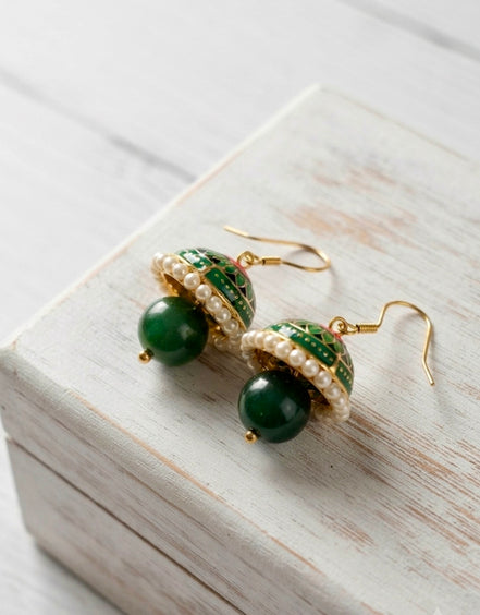 Green Meenakari Jhumkas