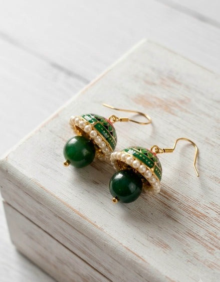 Green Meenakari Jhumkas