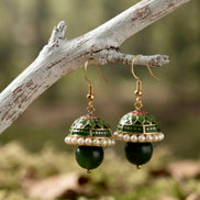 Green Meenakari Jhumkas