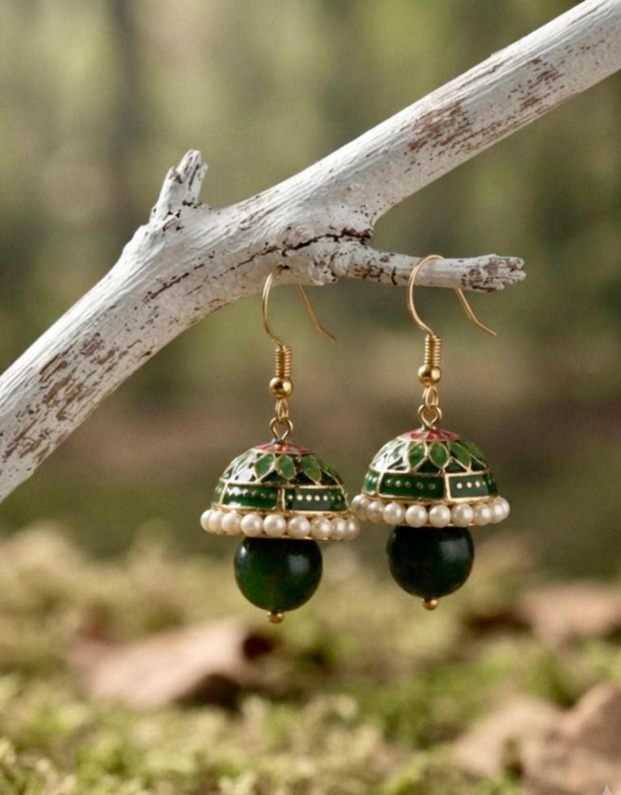 Green Meenakari Jhumkas