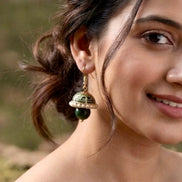 Green Meenakari Jhumkas