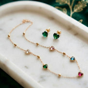 Multicolor Crystal Heart Charm Chain With Studs