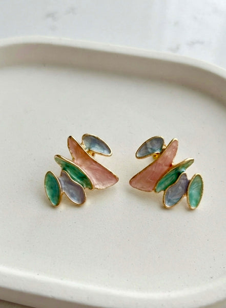 Abstract Multi-Tier Pastel Enamel Stud