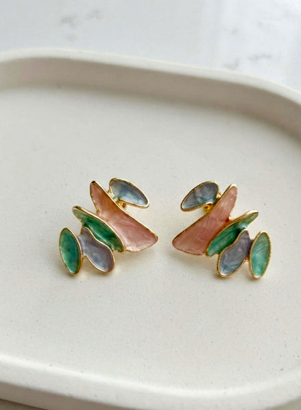 Abstract Multi-Tier Pastel Enamel Stud