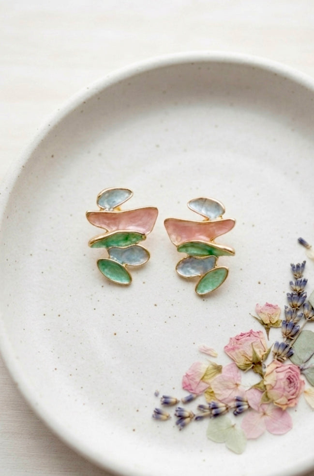 Abstract Multi-Tier Pastel Enamel Stud