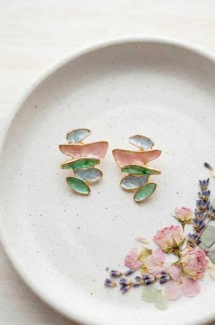 Abstract Multi-Tier Pastel Enamel Stud
