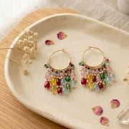 Multicolor Gemstone Beaded Fringe Hoop