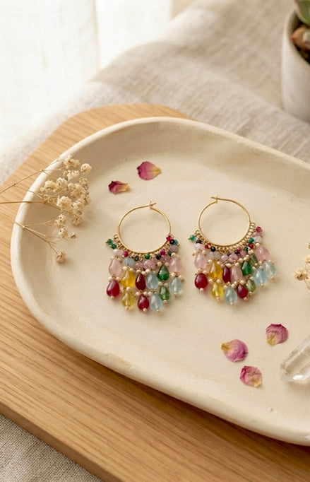 Multicolor Gemstone Beaded Fringe Hoop
