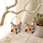 Multicolor Gemstone Beaded Fringe Hoop