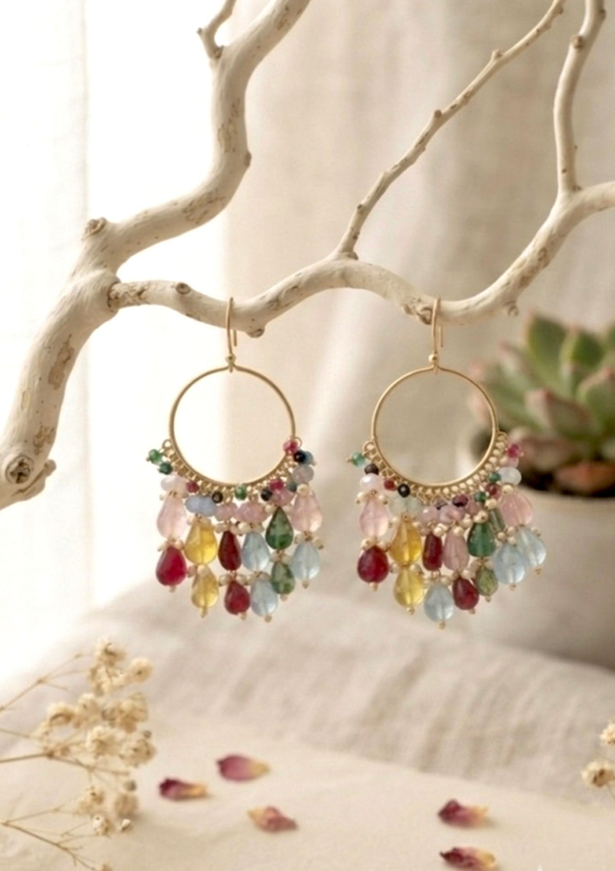 Multicolor Gemstone Beaded Fringe Hoop