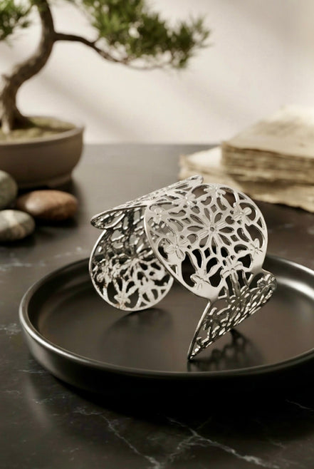 Ornate Floral Filigree Wide Cuff Bracelet