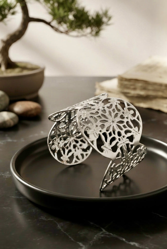 Ornate Floral Filigree Wide Cuff Bracelet