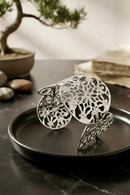 Ornate Floral Filigree Wide Cuff Bracelet
