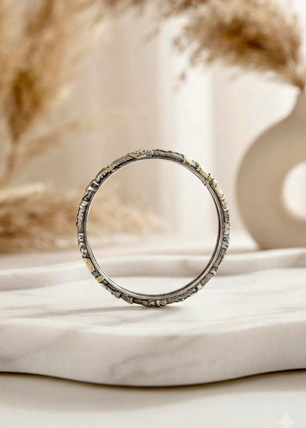 Oxidized Silver Floral Openable Kada