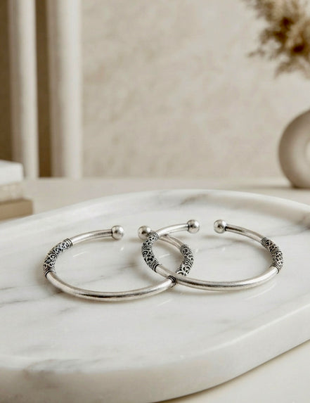 Oxidized Silver  Set Of 2 Kada