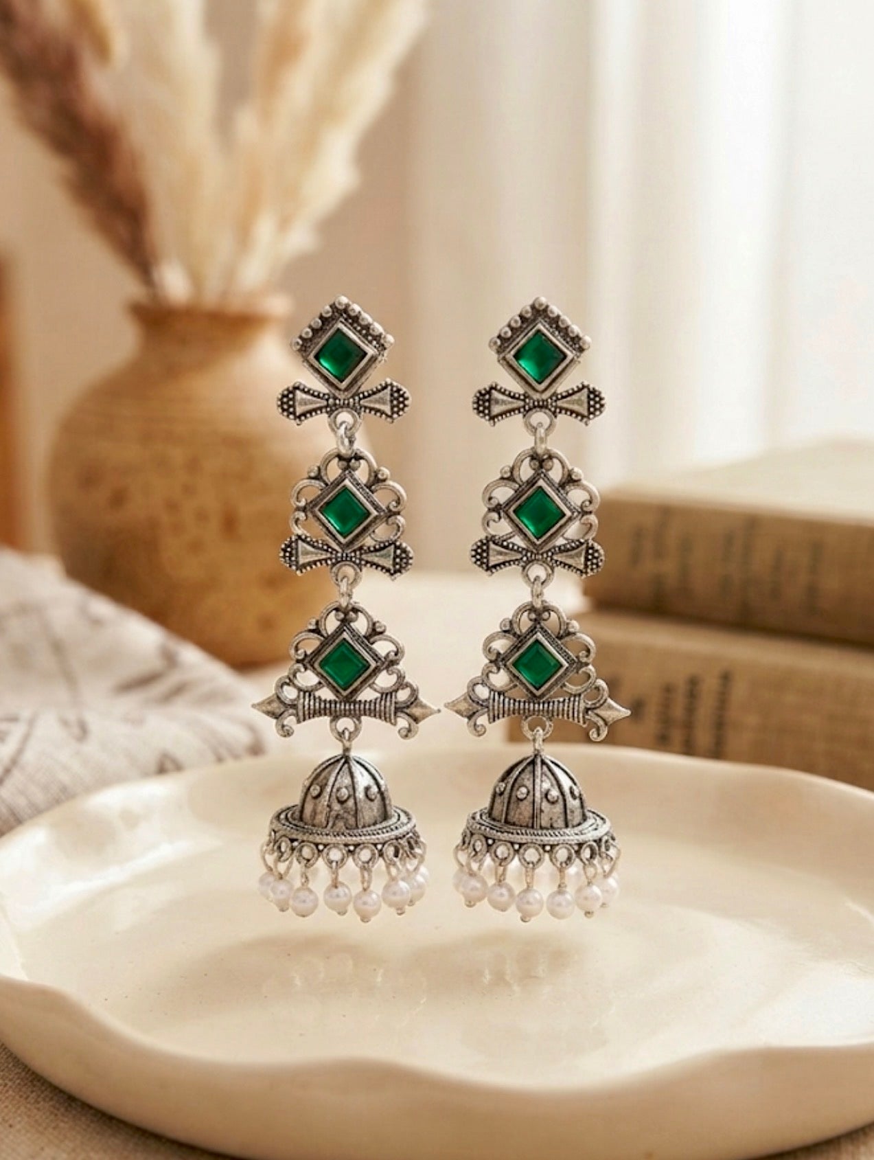Emerald Monalisa Stacked Dangler Earrings