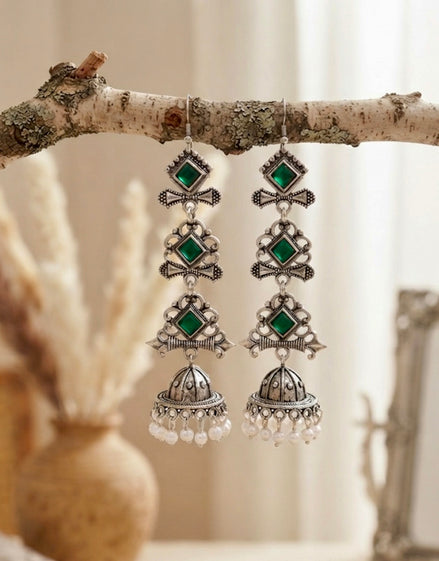 Emerald Monalisa Stacked Dangler Earrings