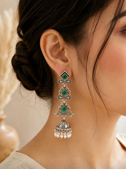 Emerald Monalisa Stacked Dangler Earrings