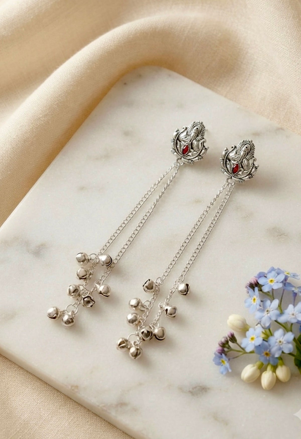 Long Chain Dangler Earrings with Ghungroo Bells
