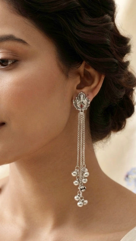 Long Chain Dangler Earrings with Ghungroo Bells