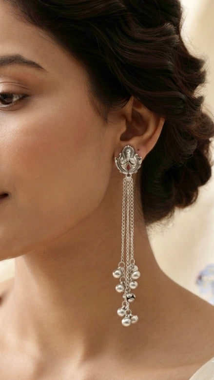 Long Chain Dangler Earrings with Ghungroo Bells