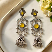 Oxidized Silver Multi-Tiered Jhumka Earrings