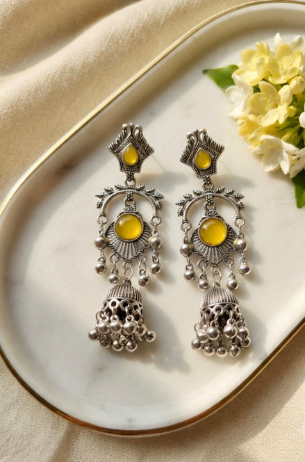 Oxidized Silver Multi-Tiered Jhumka Earrings