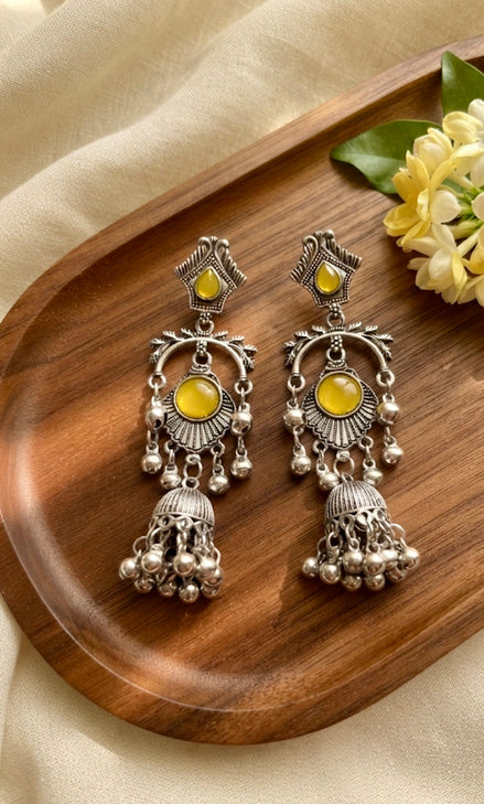 Oxidized Silver Multi-Tiered Jhumka Earrings