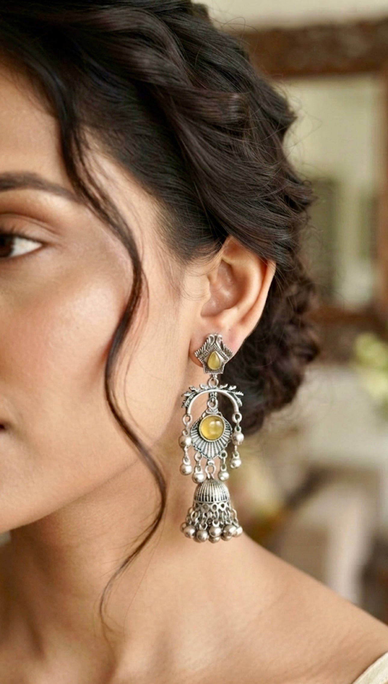 Oxidized Silver Multi-Tiered Jhumka Earrings