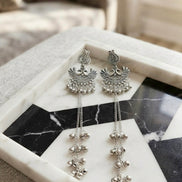 Oxidized Silver Peacock Motif Kashmiri Earrings