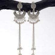 Oxidized Silver Peacock Motif Kashmiri Earrings