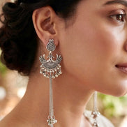 Oxidized Silver Peacock Motif Kashmiri Earrings