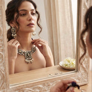 Oxidised Silver Kundan and Pearl Choker Necklace Set with Matching Studs