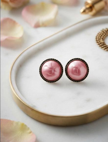 Vintage Pink Pearl Stud Earrings