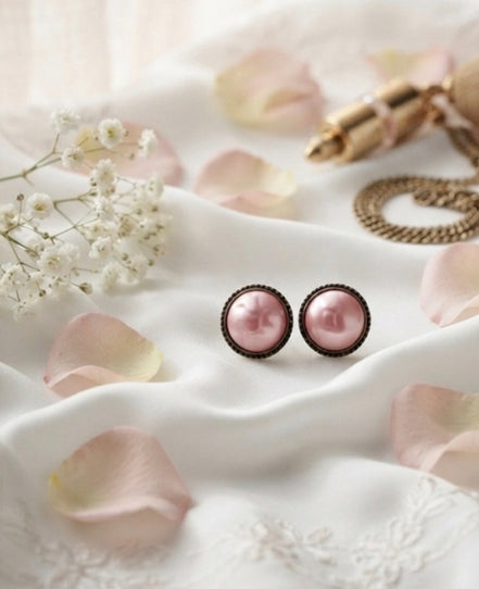 Vintage Pink Pearl Stud Earrings