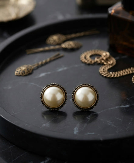 Vintage Pink Pearl Stud Earrings