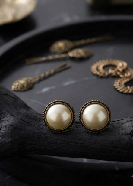 Vintage Pink Pearl Stud Earrings