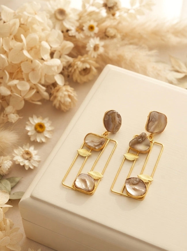 Pearl Geometric Dangler Earrings