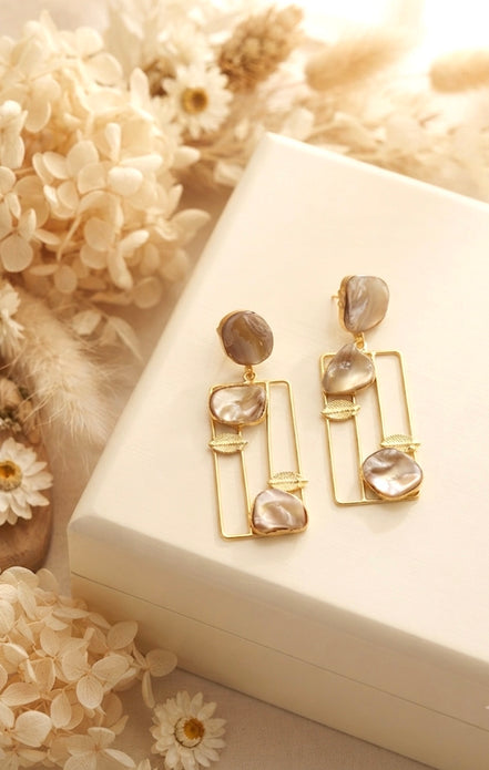 Pearl Geometric Dangler Earrings