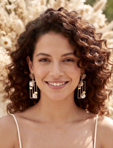 Pearl Geometric Dangler Earrings