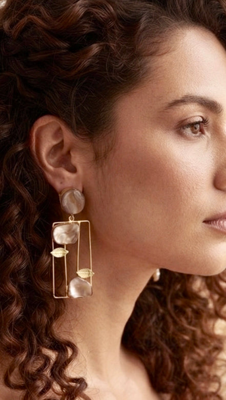 Pearl Geometric Dangler Earrings