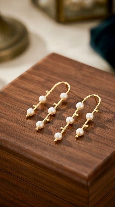 Arc Pearl Handmade Brass Arch Earrings