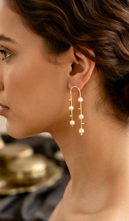 Arc Pearl Handmade Brass Arch Earrings