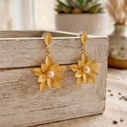 Petal Pearl Drop Stud Earrings