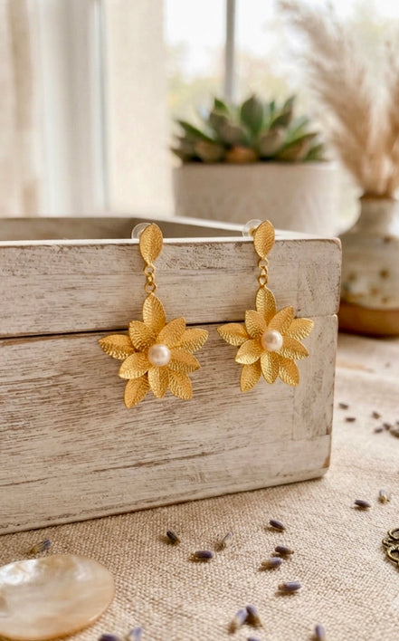 Petal Pearl Drop Stud Earrings