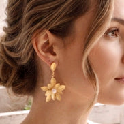 Petal Pearl Drop Stud Earrings