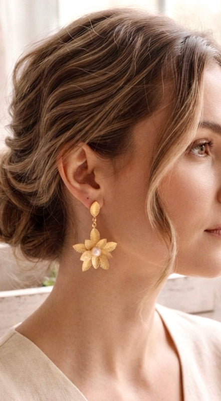 Petal Pearl Drop Stud Earrings