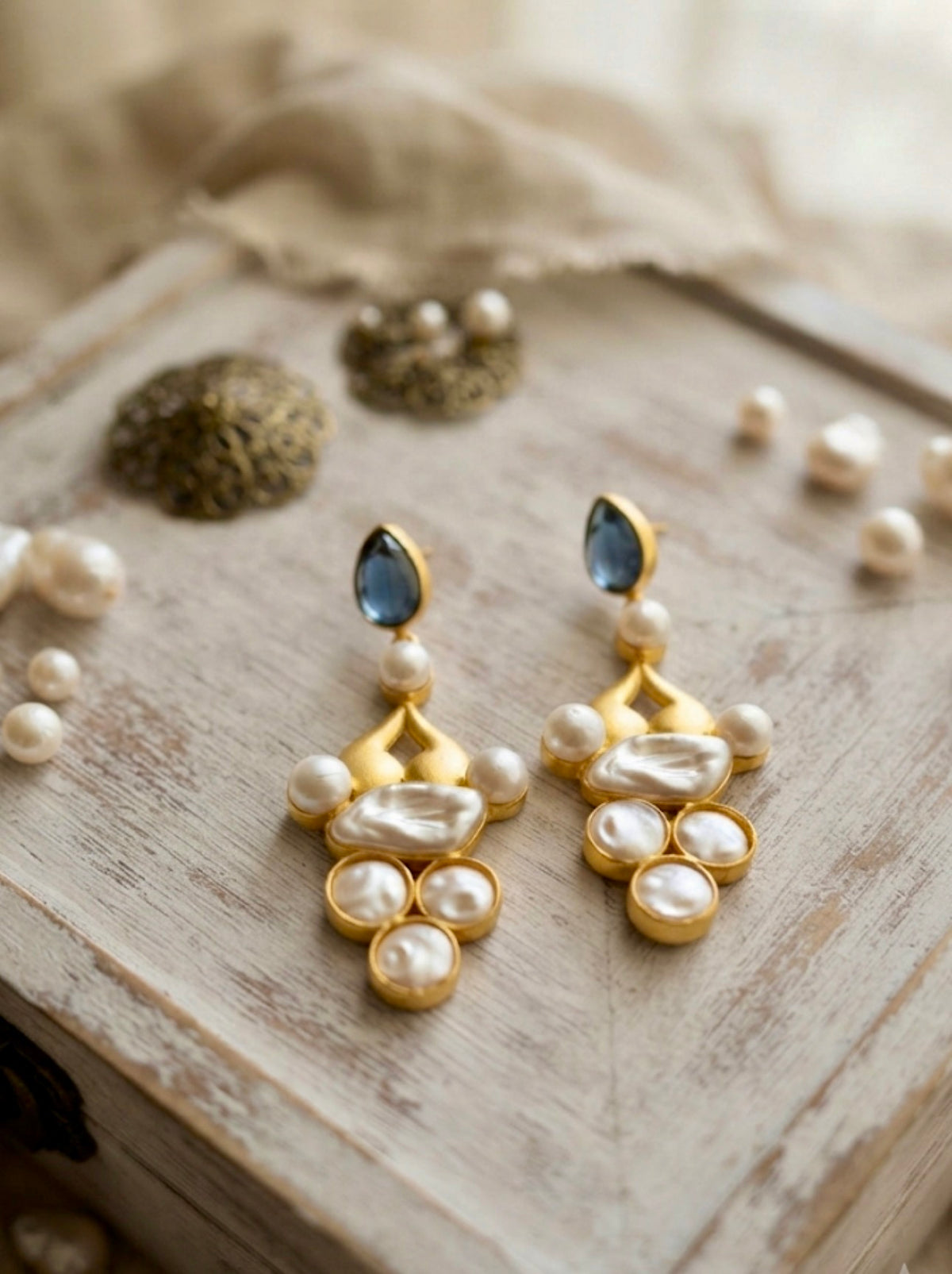 Baroque Pearl Vintage Chandelier Earrings.