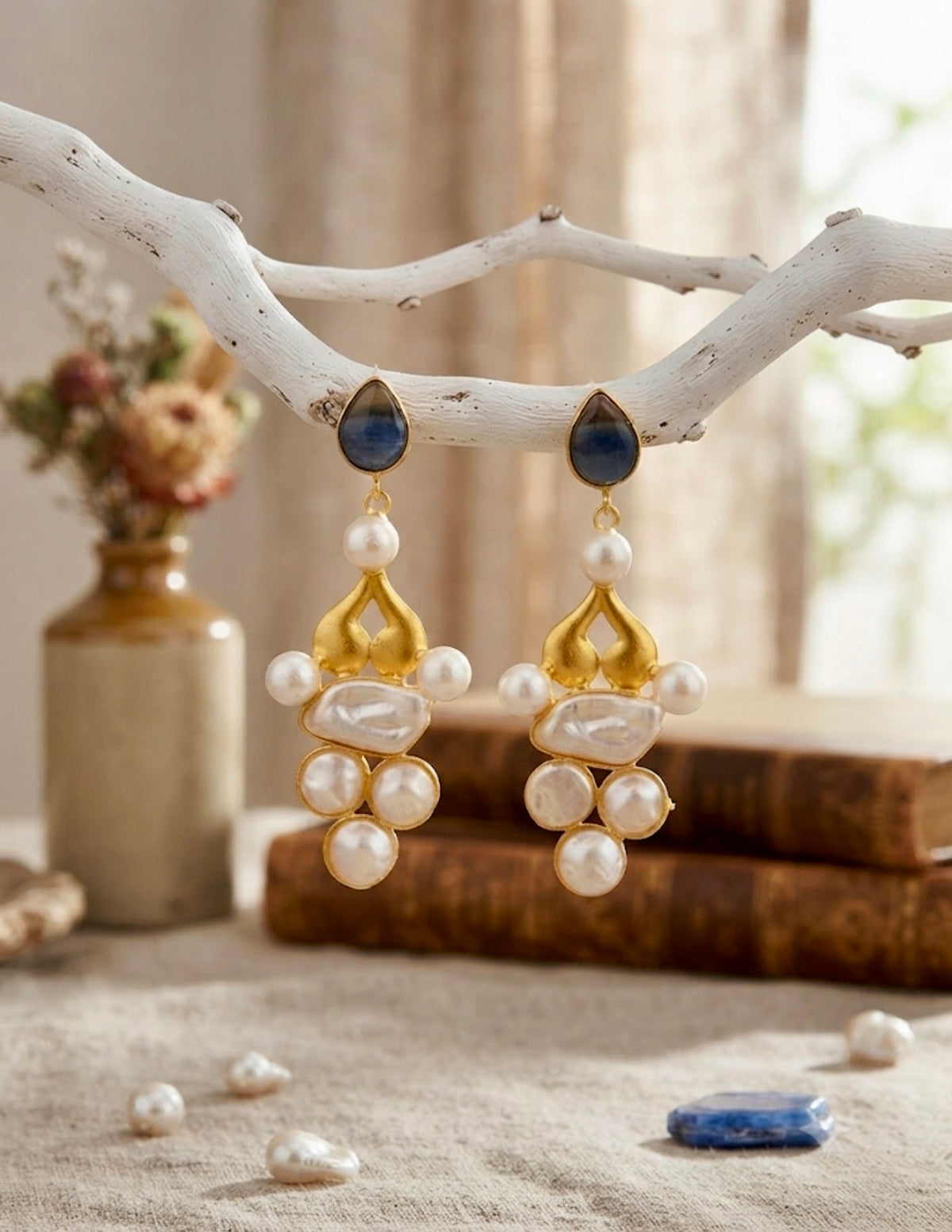 Baroque Pearl Vintage Chandelier Earrings.